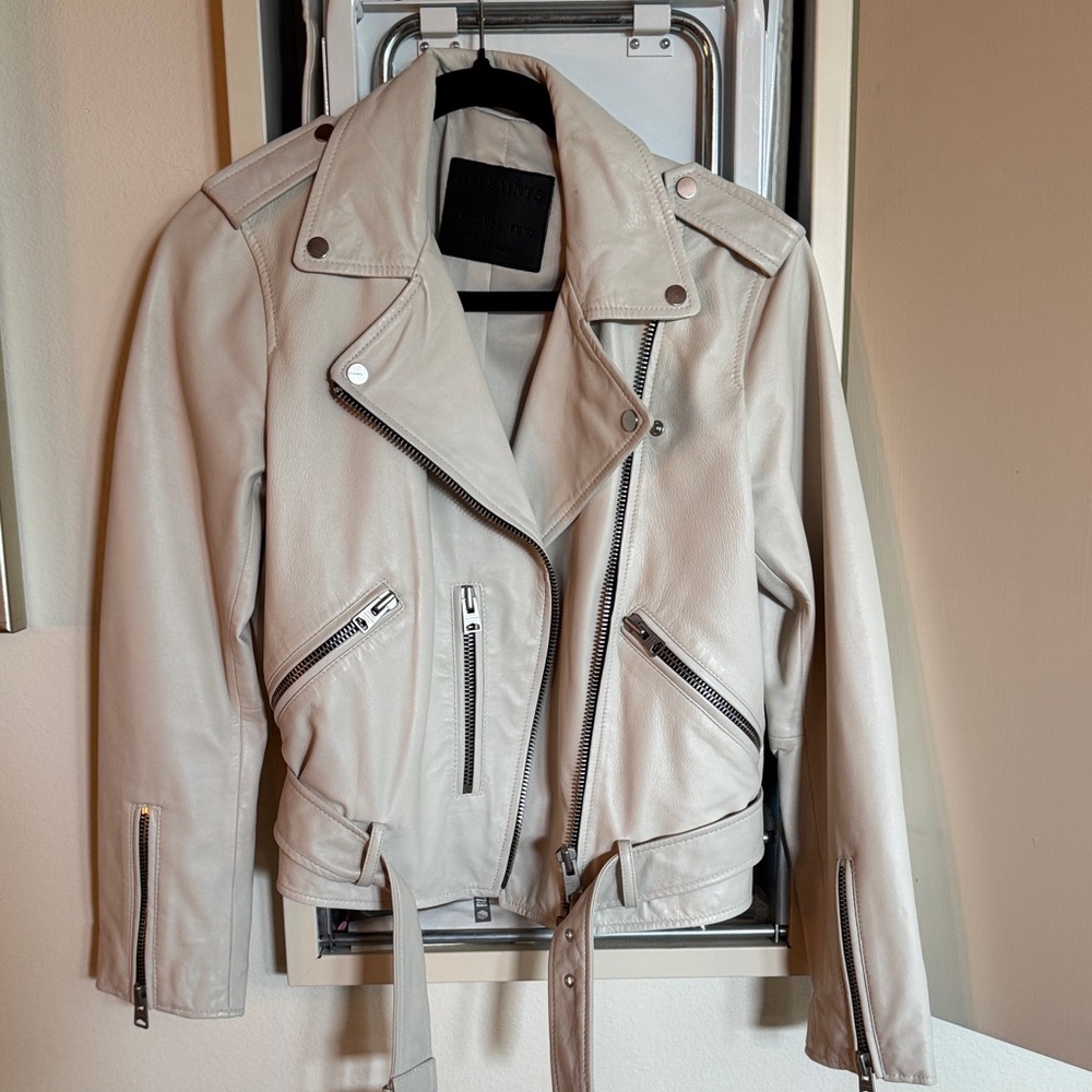 All Saints Light Gray Leather Jacket